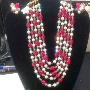 Hattie Carnegie Pink and White Necklace and Earrings
